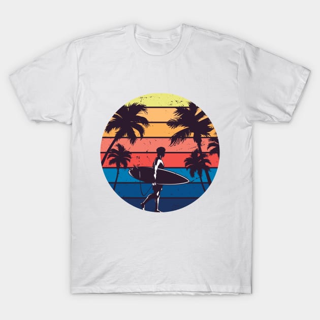 Vintage Surfer and Palm Trees T-Shirt by Islanr